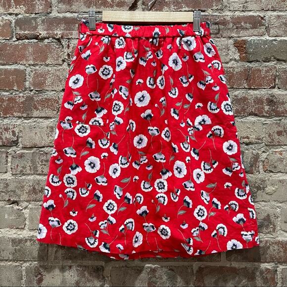 J.Crew Poppy Print Red Linen Skirt Size XS - Picture 2 of 5